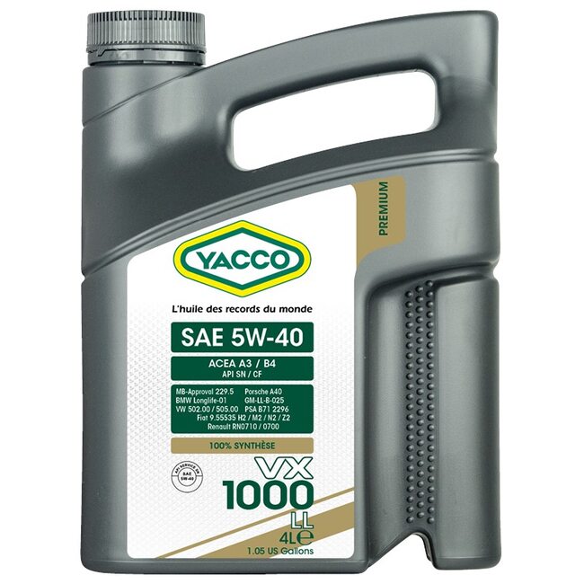 Масло Yacco VX 1000 LL 5W40 4л. Для максимальных нагрузок