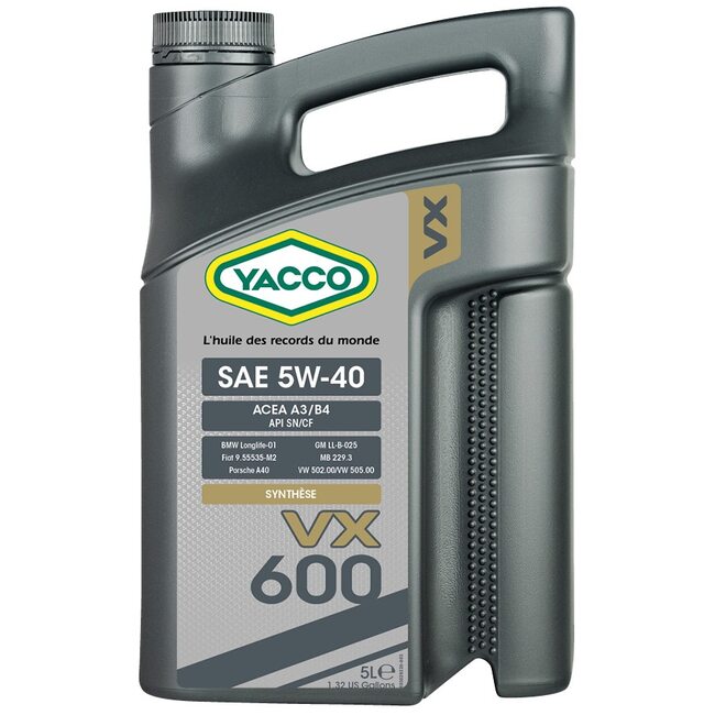 Масло Yacco VX 600 5W40 5л. Сохраняет двигатель в чистоте