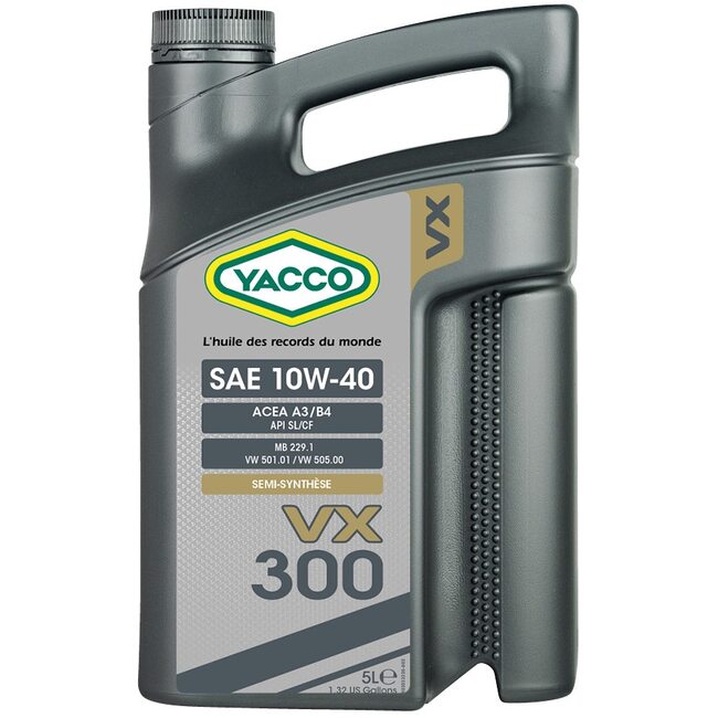 Масло полусинтетическое 10W40 Yacco VX 300, ACEA A3/B4, API SL/CF, MB 229.1, VW 501.01/VW 505.00. Канистра 5 литров